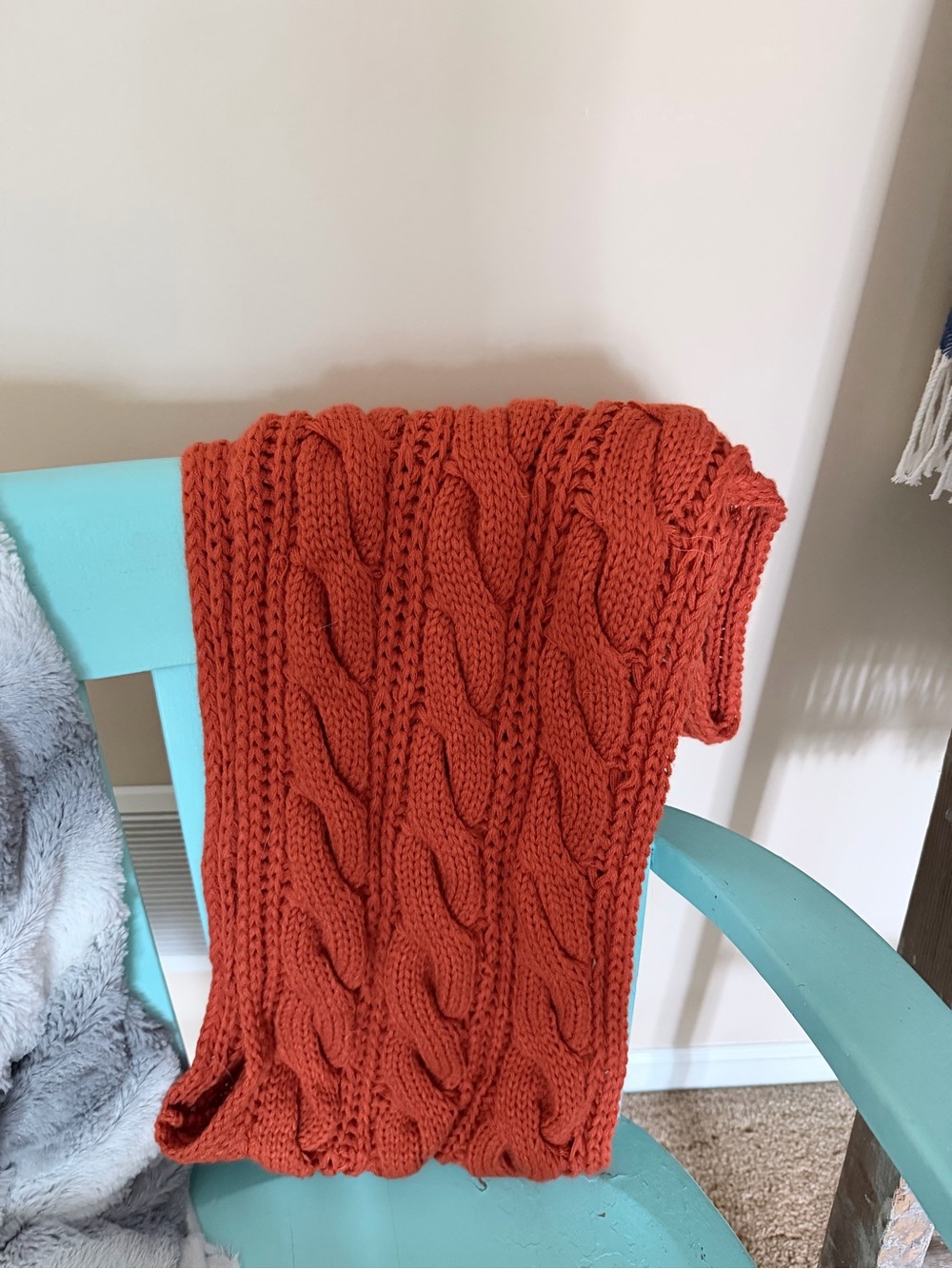 Chunky Cable Knit Infinity Scarf in Burnt Orange